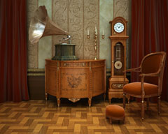 traditional grandfather clock and gramophone